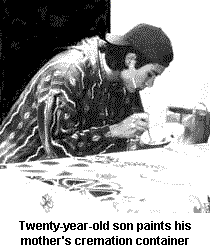 Twenty-year-old son paints his mother's cremation container
