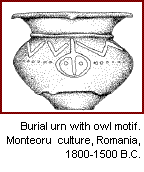 Burial urn with owl motif. Monteoru culture, Romania, 1800-1500 B.C.