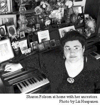 Sharon Folsom at home with her ancestors. Photo by Liz Haapanen