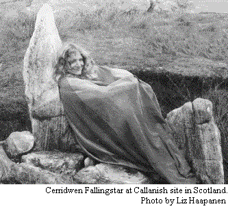 Cerridwen Fallingstar at Callanish site in Scotland. Photo by Liz Haapanen